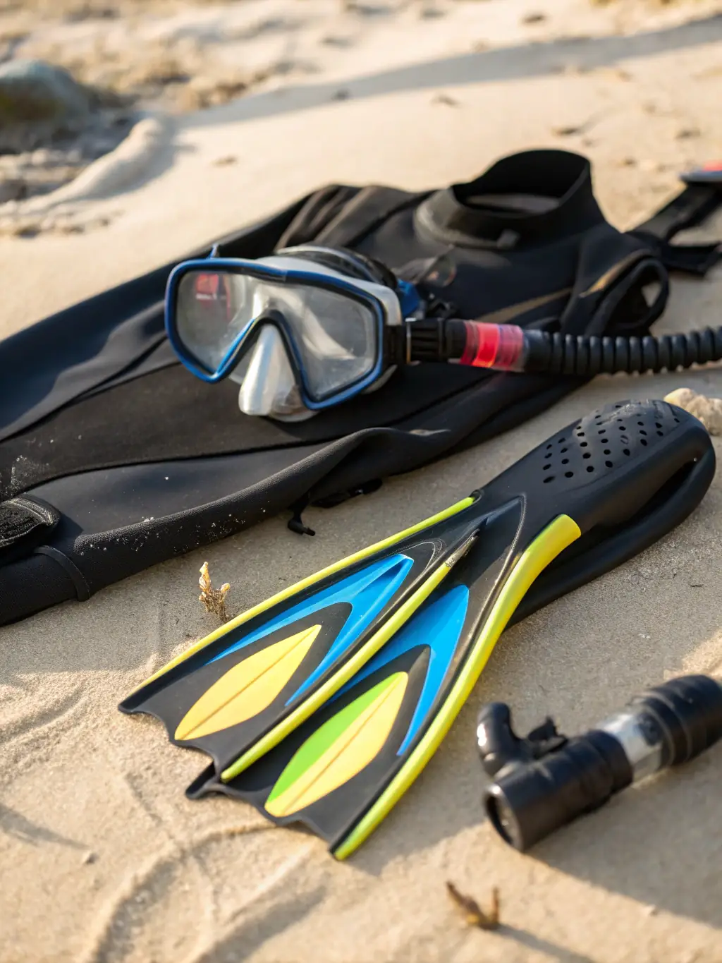 A clear and fog-resistant diving mask and snorkel set, emphasizing the wide field of vision and comfortable fit for underwater exploration.